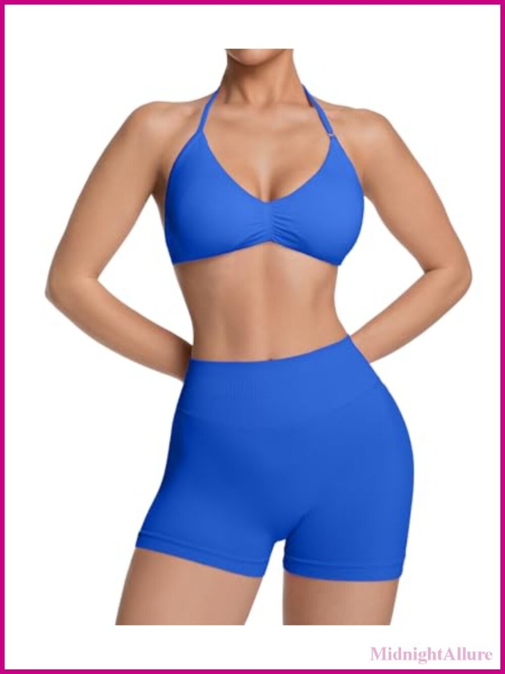 Halter Strappy Sports Bra & Seamless Ribbed Gym Yoga Shorts Set